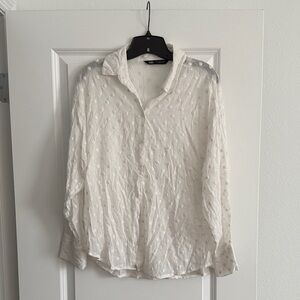 Zara White Textured Button Down Shirt